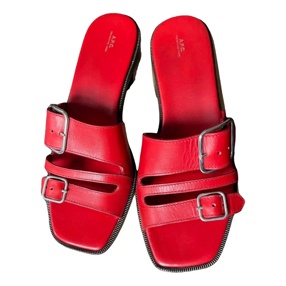 APC Red Minimalist Leather Sandals